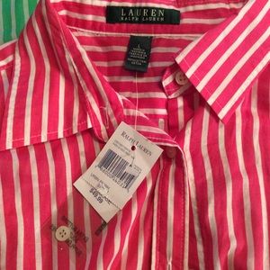 Ralph Lauren pink striped button up Large